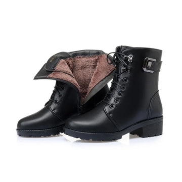 Xajzpa Female Ladies Women Genuine Leather Ankle Boots Platform Winter Antumn Plush Fur Warm Shoes Plus Size Lace Up 35-43